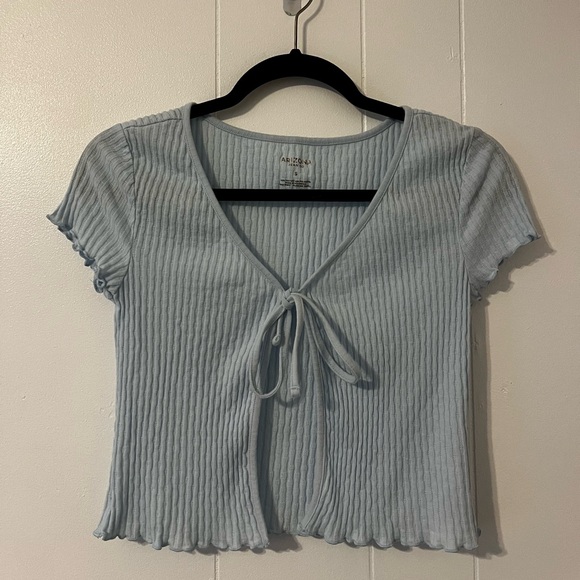 Coquette Y2K Blue V-Neck Ribbed Crop Top - Picture 1 of 4